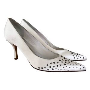 Stuart Weitzman Satin Bridal Pumps with Rhinestone Embellishment